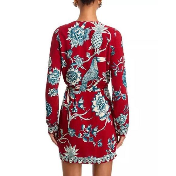 Farm Rio Tropical Landing Floral Wrap Neck Mini Dress Women's Size XS Red - Picture 2 of 5